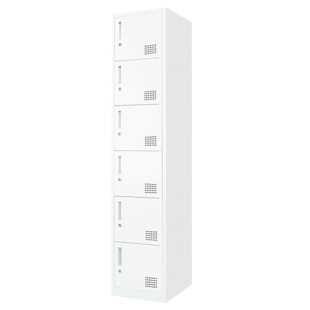 ホワイトシリンダー錠 スチールロッカー〈6人用〉 1