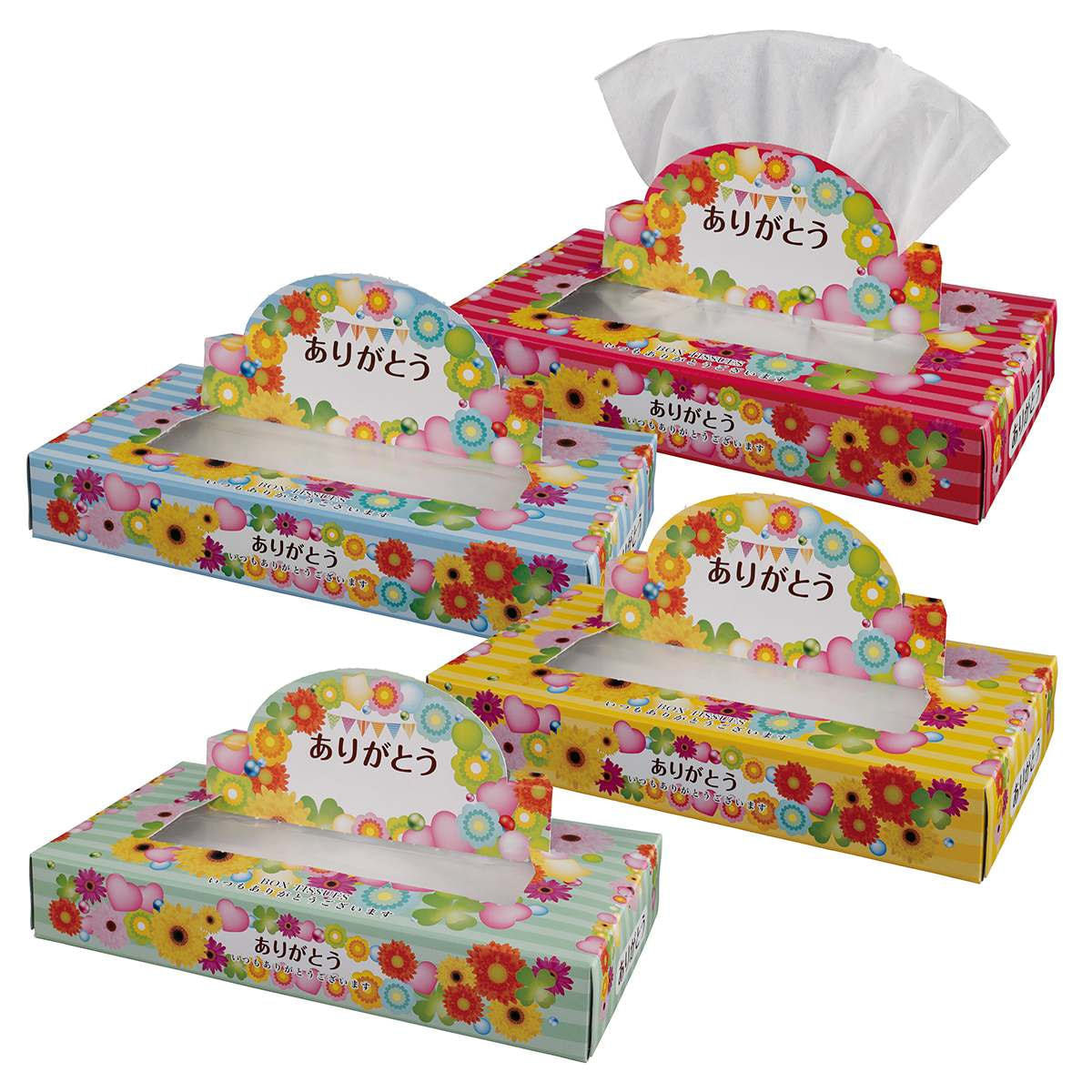 ノベルティ「ありがとう」ポップアップボックスティッシュ 100個入りの