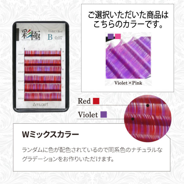 【Amlash】彩極Violet×Pink[Cカール 太さ0.07 長さ8～13MIXX]