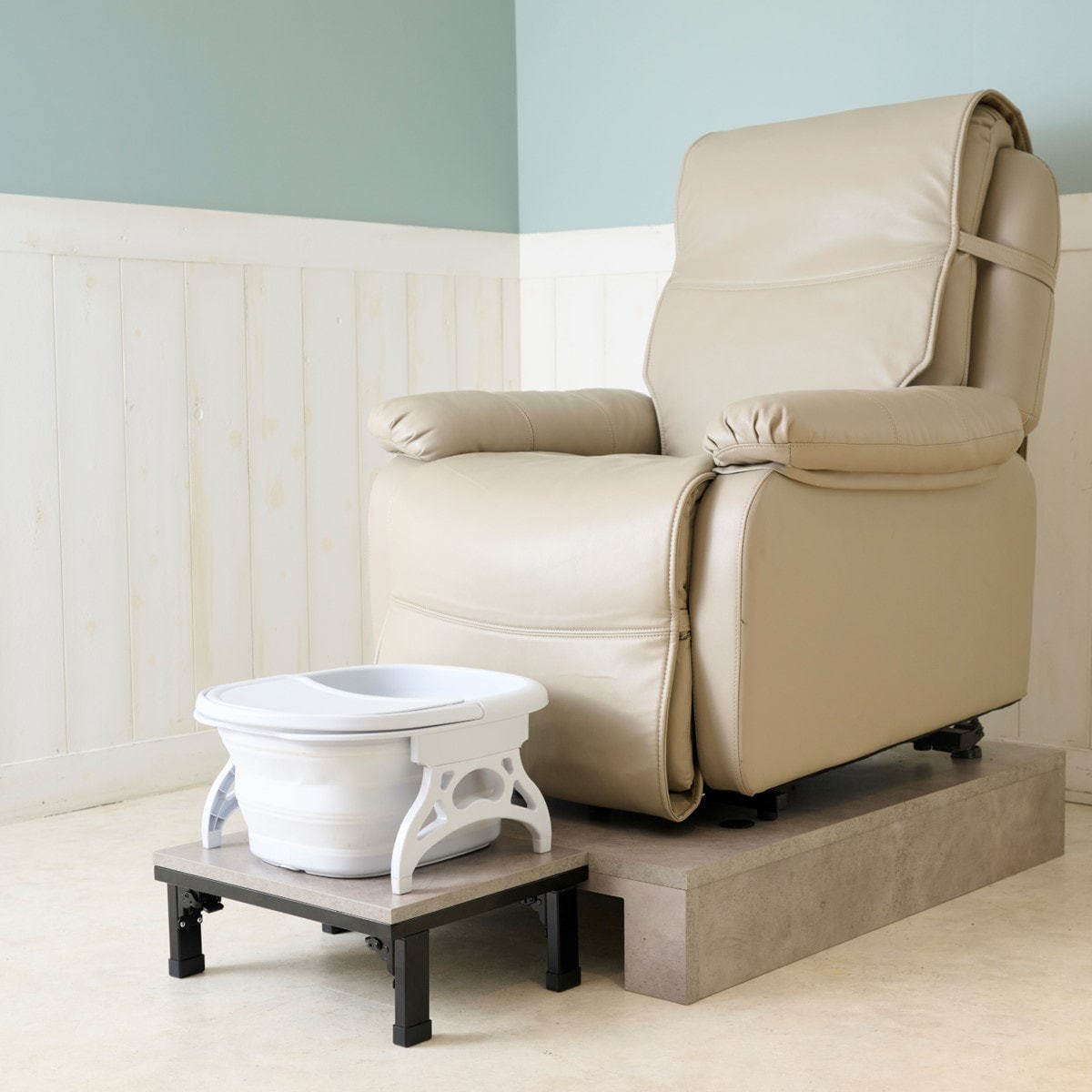 リクライニングチェアステージ(木製)モルタル風　カートなし※送料込み NATURAL Series】リクライニングチェアステージ(木製)モルタル風